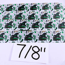 Load image into Gallery viewer, Ribbon by the Yard - 7/8" - HP - Wizard School - Slytherin - Hat, Books, Scarf