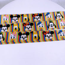 Load image into Gallery viewer, Ribbon by the Yard - Fab 5 Striped Background - Mickey and Friends