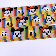 Load image into Gallery viewer, Ribbon by the Yard - Fab 5 Striped Background - Mickey and Friends