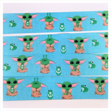 Load image into Gallery viewer, Ribbon by the Yard - The Child, Baby Yoda with Frog on Teal