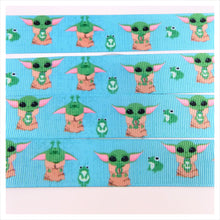 Load image into Gallery viewer, Ribbon by the Yard - The Child, Baby Yoda with Frog on Teal