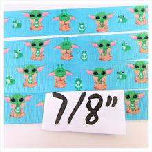 Load image into Gallery viewer, Ribbon by the Yard - The Child, Baby Yoda with Frog on Teal