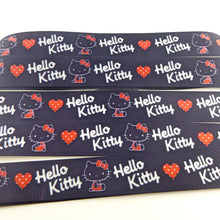 Load image into Gallery viewer, Ribbon by the Yard - 7/8" - Hello Kitty With Heart On Black