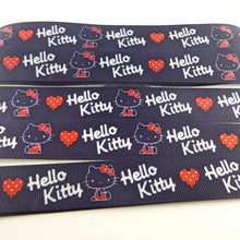 Load image into Gallery viewer, Ribbon by the Yard - 7/8" - Hello Kitty With Heart On Black