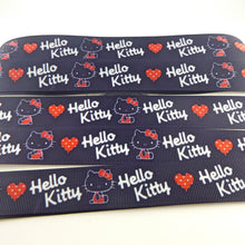 Load image into Gallery viewer, Ribbon by the Yard - 7/8" - Hello Kitty With Heart On Black