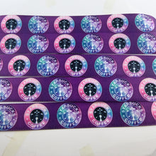 Load image into Gallery viewer, Ribbon by the Yard - 7/8" - Starbucks Galaxy Logos on Purple