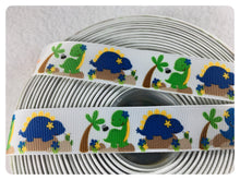 Load image into Gallery viewer, Ribbon by the Yard - 7/8" - Dinosaur Ribbon - Orange, Blue, Green
