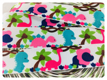 Load image into Gallery viewer, Ribbon by the Yard - 7/8" - Dinosaur Ribbon - Pink & Blue Dinos