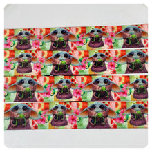 Load image into Gallery viewer, Ribbon by the Yard - SW - Baby Yoda With Frog on Flower Background