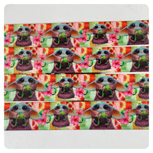 Load image into Gallery viewer, Ribbon by the Yard - SW - Baby Yoda With Frog on Flower Background