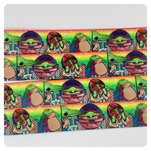 Load image into Gallery viewer, Ribbon by the Yard - SW - Baby Yoda Rainbow Background