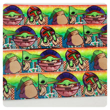 Load image into Gallery viewer, Ribbon by the Yard - SW - Baby Yoda Rainbow Background