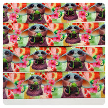 Load image into Gallery viewer, Ribbon by the Yard - SW - Baby Yoda With Frog on Flower Background