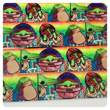 Load image into Gallery viewer, Ribbon by the Yard - SW - Baby Yoda Rainbow Background