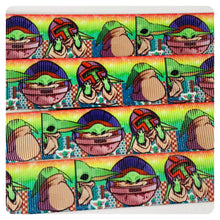 Load image into Gallery viewer, Ribbon by the Yard - SW - Baby Yoda Rainbow Background