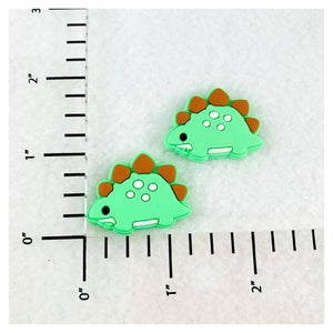 Set of 2 - PVC Resin - Green Dinosaur - Stegosaurus