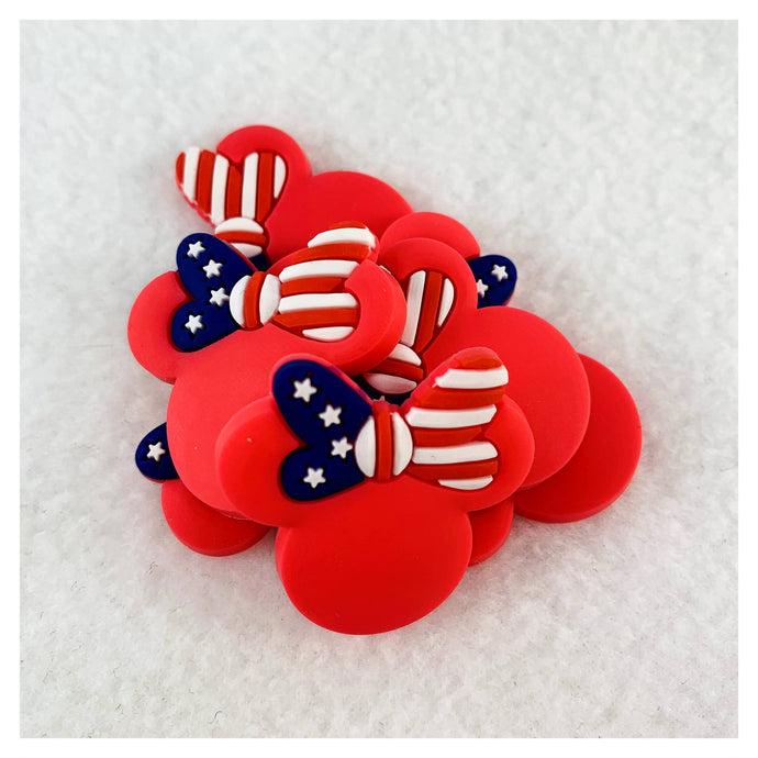 Set of 2 - PVC Resin -  Minnie Mouse Head Pink American Flag
