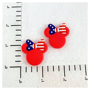 Set of 2 - PVC Resin -  Minnie Mouse Head Pink American Flag