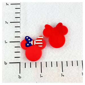 Set of 2 - PVC Resin -  Minnie Mouse Head Pink American Flag