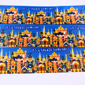 Ribbon by the Yard - Small World on Dark Blue No Words