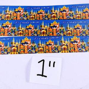 Ribbon by the Yard - Small World on Dark Blue No Words