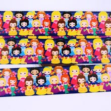 Load image into Gallery viewer, Ribbon by the Yard - Princess Cuties on Dark Blue
