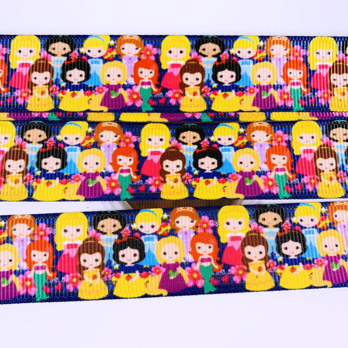 Ribbon by the Yard - Princess Cuties on Dark Blue