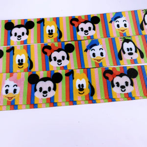 Ribbon by the Yard - Fab 5 Striped Background - Mickey and Friends