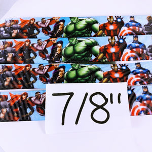 Ribbon by the Yard - Avengers on Blue