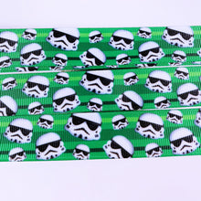 Load image into Gallery viewer, Ribbon by the Yard - Storm Troopers on Green
