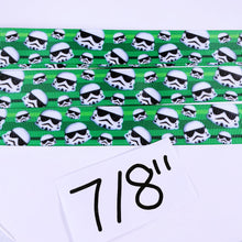 Load image into Gallery viewer, Ribbon by the Yard - Storm Troopers on Green
