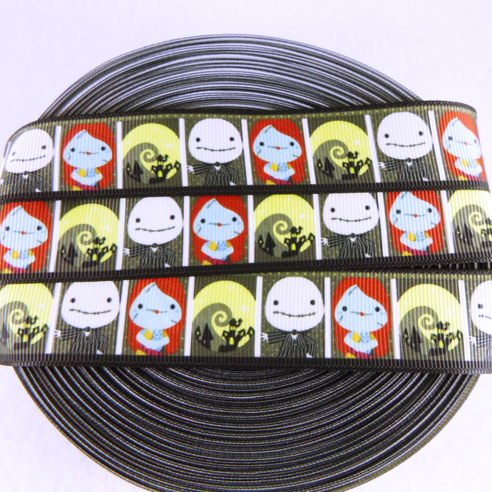 Ribbon by the Yard - Nightmare Before Christmas Blocks on Black