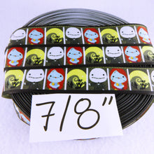Load image into Gallery viewer, Ribbon by the Yard - Nightmare Before Christmas Blocks on Black
