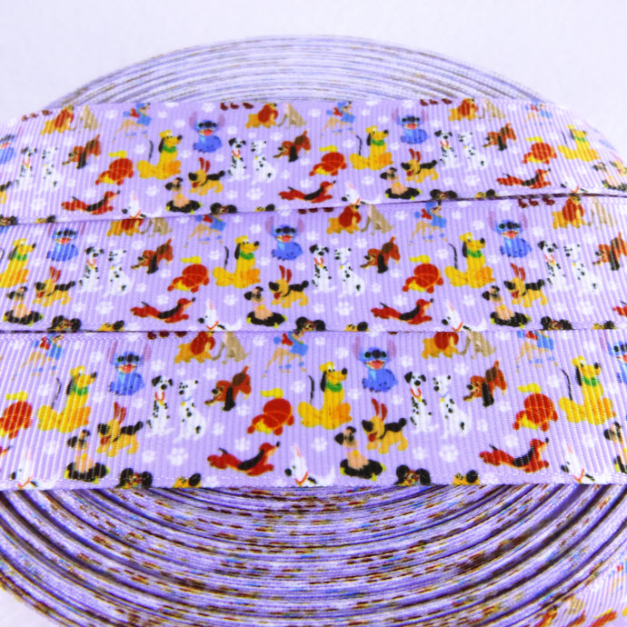 Ribbon by the Yard - Dooney Dogs on Purple