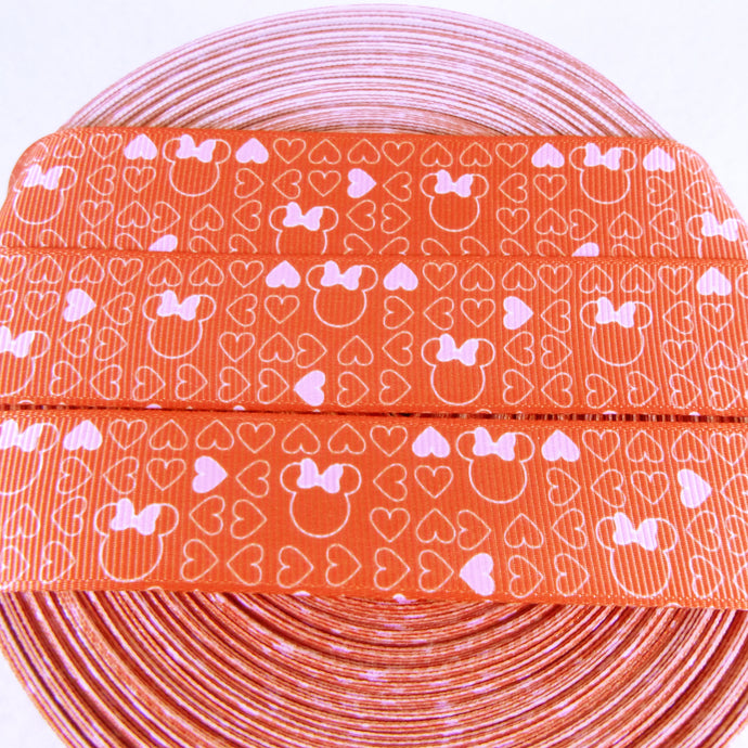 Ribbon by the Yard - Minnie with Hearts on Red