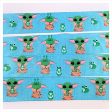 Load image into Gallery viewer, Ribbon by the yard - The Child, Baby Yoda with Frog on Teal
