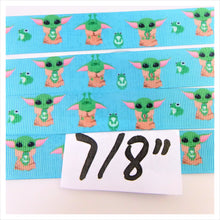 Load image into Gallery viewer, Ribbon by the yard - The Child, Baby Yoda with Frog on Teal
