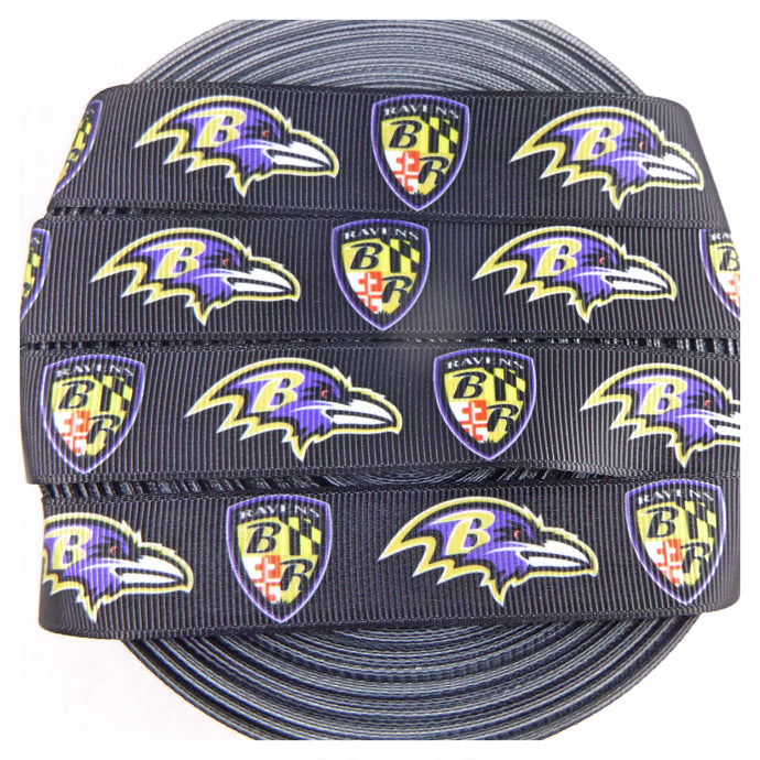 Ribbon by the Yard - Baltimore Ravens Head & Shield on Black