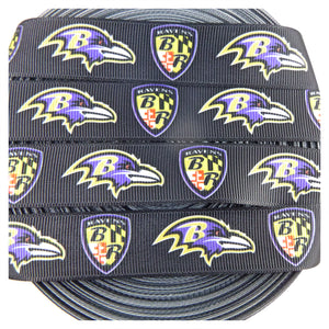 Ribbon by the Yard - Baltimore Ravens Head & Shield on Black