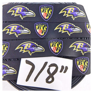 Ribbon by the Yard - Baltimore Ravens Head & Shield on Black