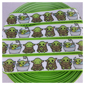 Ribbon by the Yard - Star Wars Baby Yoda with Green Edges