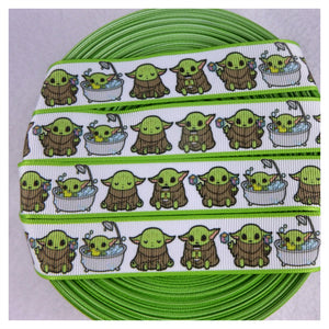 Ribbon by the Yard - Star Wars Baby Yoda with Green Edges