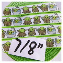 Load image into Gallery viewer, Ribbon by the Yard - Star Wars Baby Yoda with Green Edges
