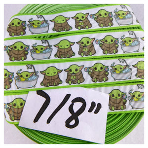 Ribbon by the Yard - Star Wars Baby Yoda with Green Edges