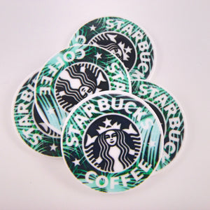 Set of 2 - Planar Resin - Coffee Logo - SBUX - Green Palms with Words
