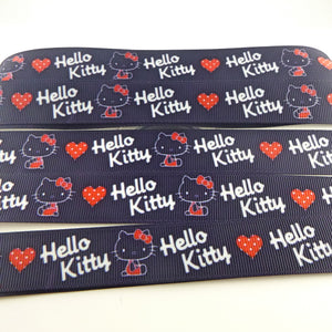 Ribbon by the Yard - 7/8" - Hello Kitty With Heart On Black