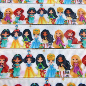 Ribbon by the Yard - 7/8" - Cute Princesses on White