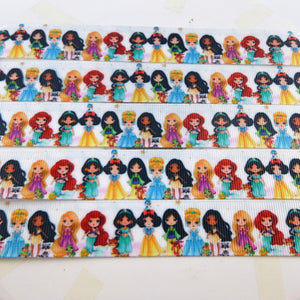 Ribbon by the Yard - 7/8" - Cute Princesses on White