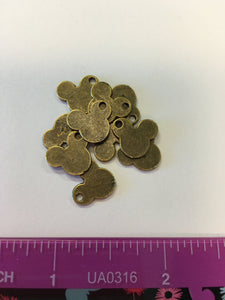 Set of 10 - Mouse Head Charms - Gold Tone