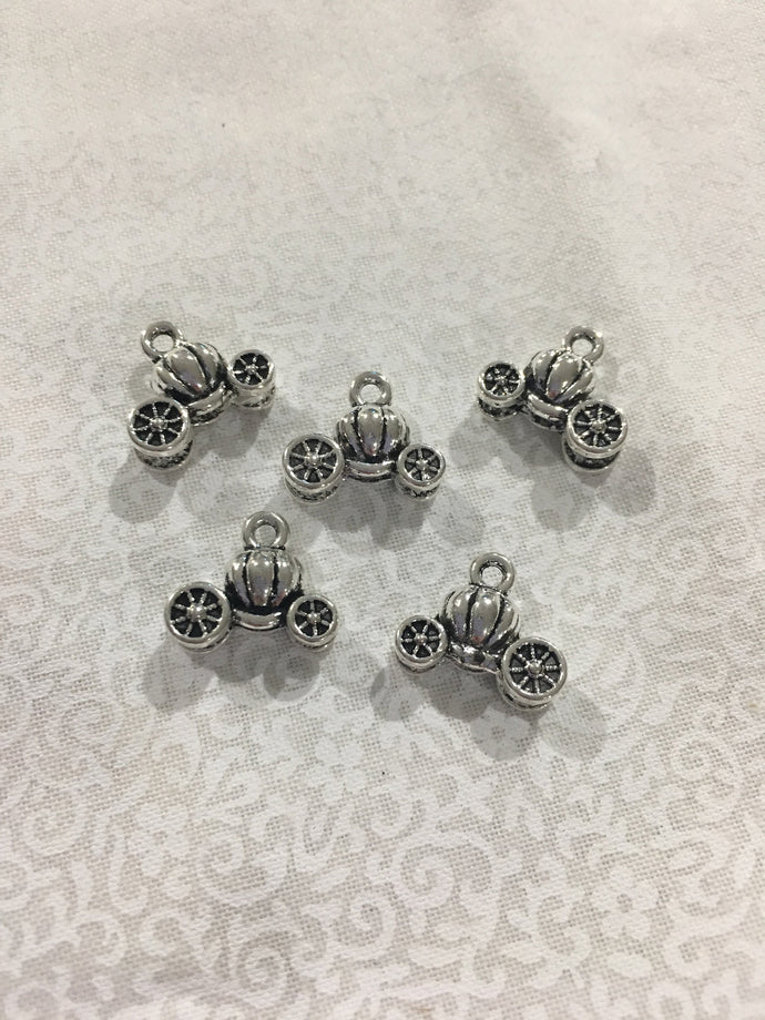 Set of 10 - Carriage Charms - Bright Silver Color